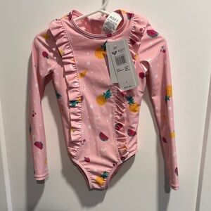 Roxy Pink Tropical Print Rashguard Swimsuit NWT